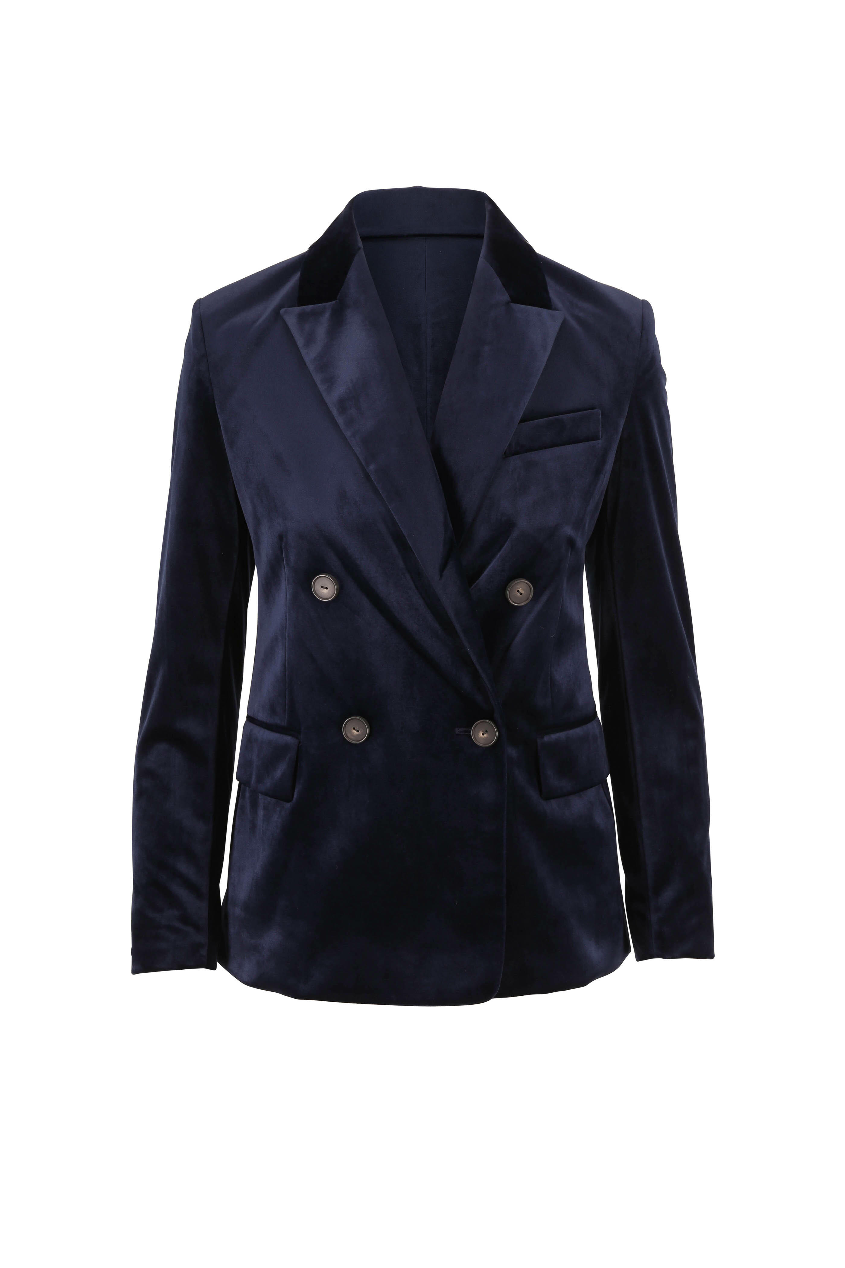Navy double-breasted jacket.